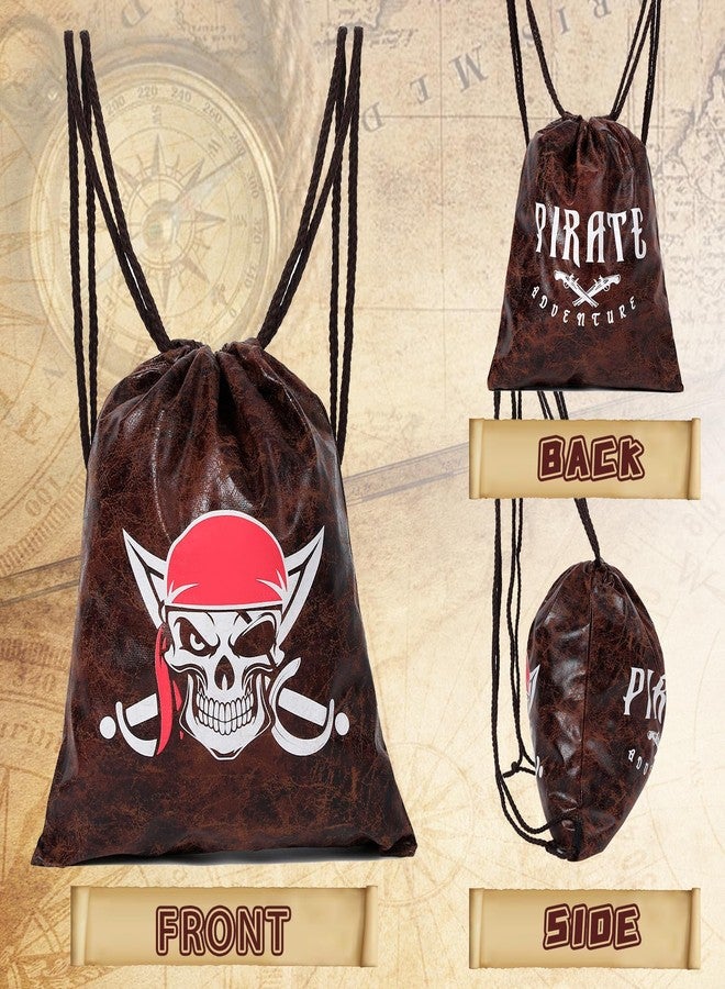 RICHNESS Pirate Drawstring Backpack - 10x12 Inches Medieval Faux Leather Skull Loot Bags for Pirate Adventure Party Favor Pack of 6 - Image 3